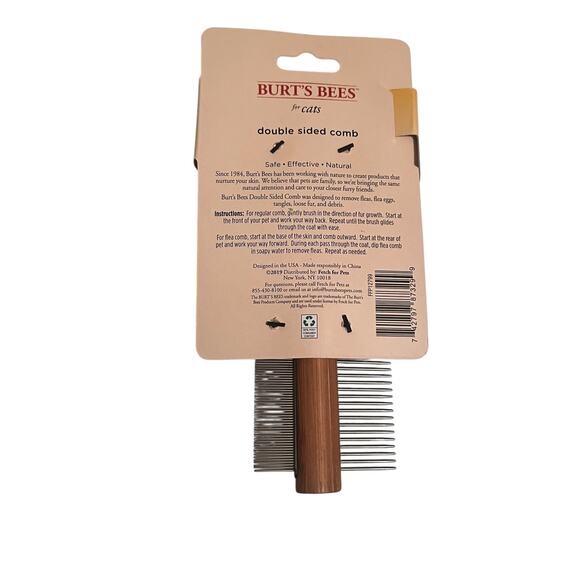 Burts Bees Cat Double Sided Comb 2 in 1 Regular & Flea Comb Metal Grooming New - Picture 2 of 2